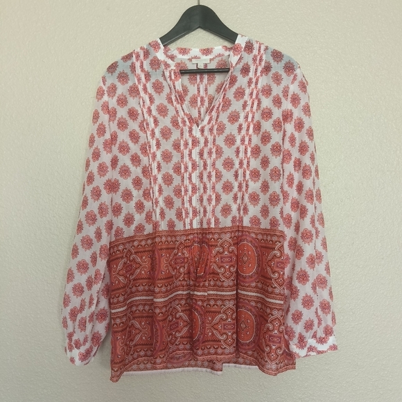 TALBOTS top colorful blouse with lightweight designs printed long sleeve size‎ M - Picture 1 of 13
